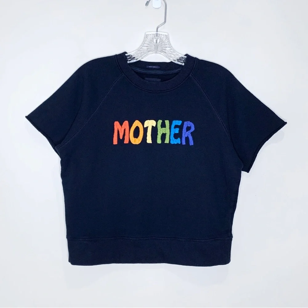 Mother The Raw Sleeve Square Sweatshirt Top *Goes South* Navy Rainbow Sz S - Picture 4 of 14